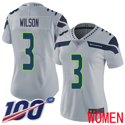 Seattle Seahawks Limited Grey Women Russell Wilson Alternate Jersey NFL Football 3 100th Season Vapor Untouchable